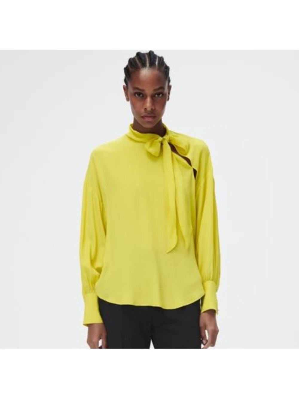 Zara Lemon Tie-Neck Blouse in Bright Yellow